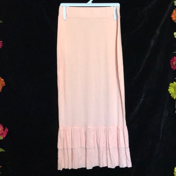 HERSHE PEACH COLORED DOUBLE RUFFLE HEM SKIRT - Picture 1 of 4